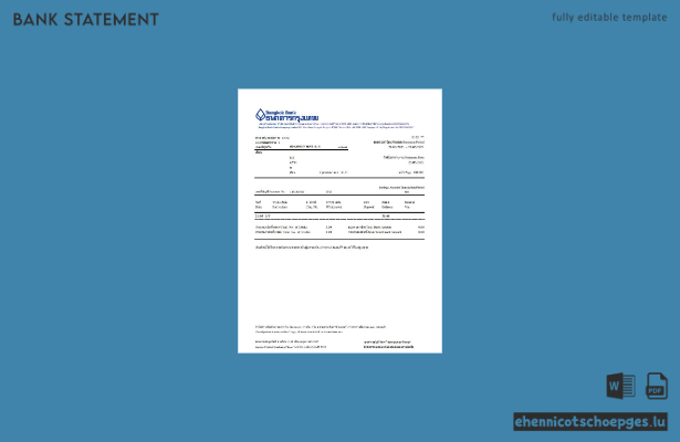 Thailand Bangkok Bank Online-Banking-Transaktionsauszug – Beispielvorschau